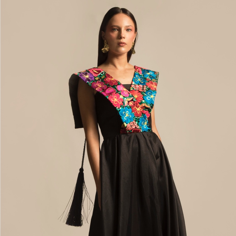 Elegant Black Maxi Dress with Floral Accents